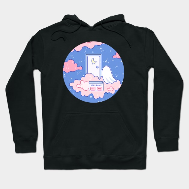 A ghost is in front a moon door up in the clouds Hoodie by inkcapella